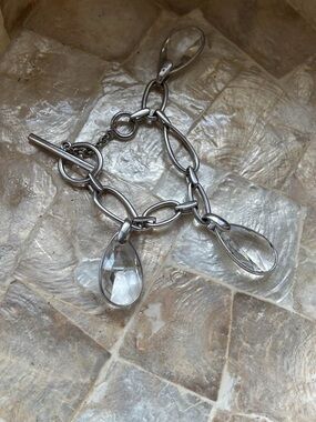 Silver Link Bracelet with Clear Teardrop Charms